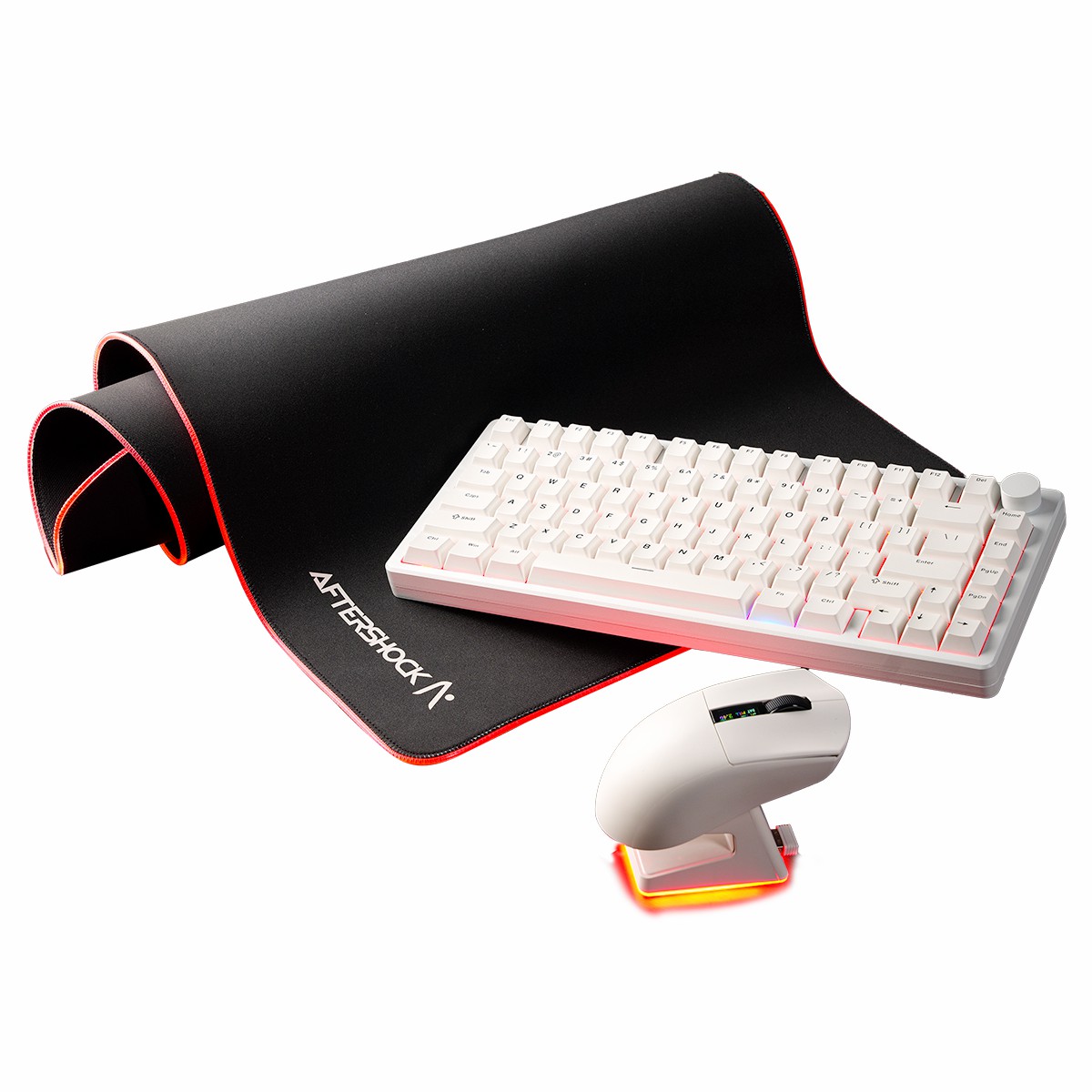 Aftershock Combo Kit – Oden 75 White Keyboard, Sliver+ XXL RGB Gaming Mouse Pad & M1 Pro White Wireless Mouse