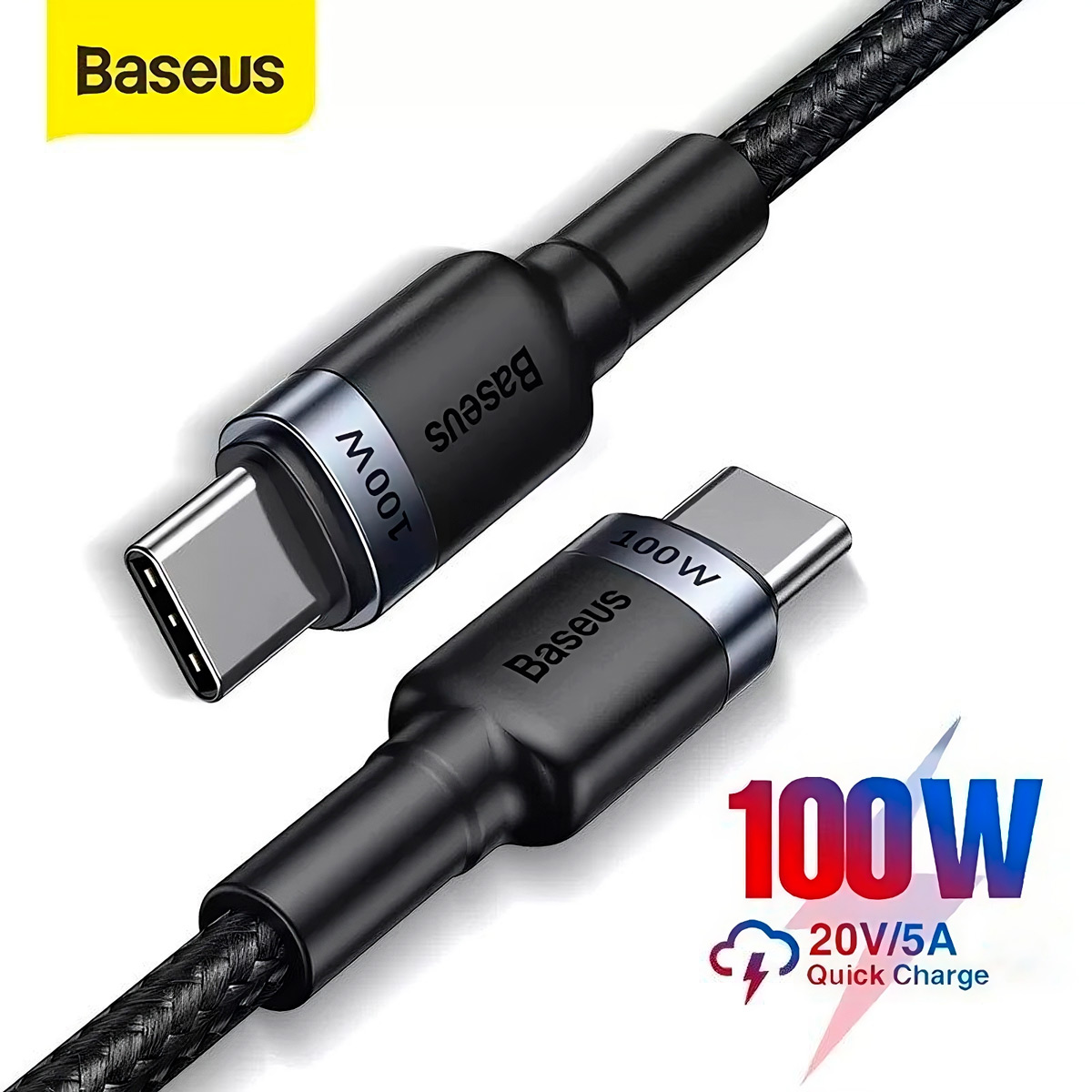 CABLE BASEUS 2 M USB TIPO C A C PD 2.0 Q.C 3.0 100W 20V 5A