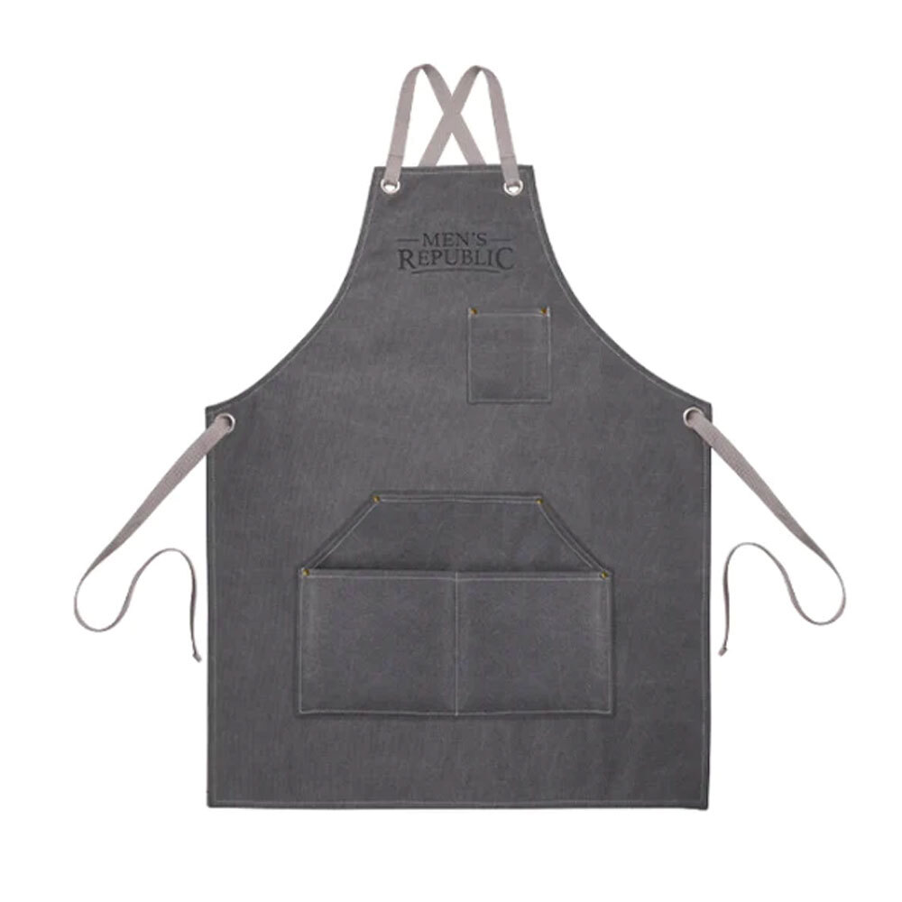 Men's Republic BBQ Cooking/Grilling Outdoor Apron w/ Pockets - Grey Canvas