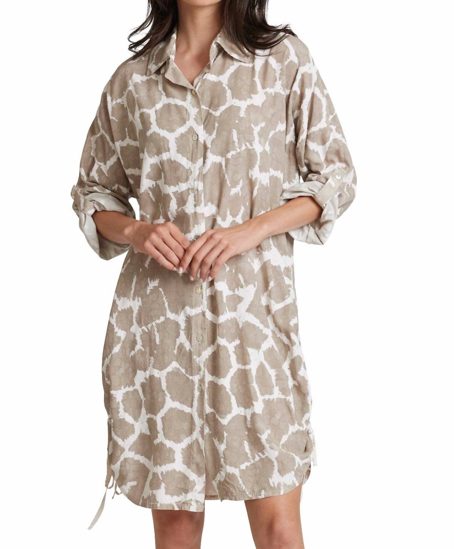 Carre Noir All Ruched Up Dress In Giraffe Print&sol;taupe