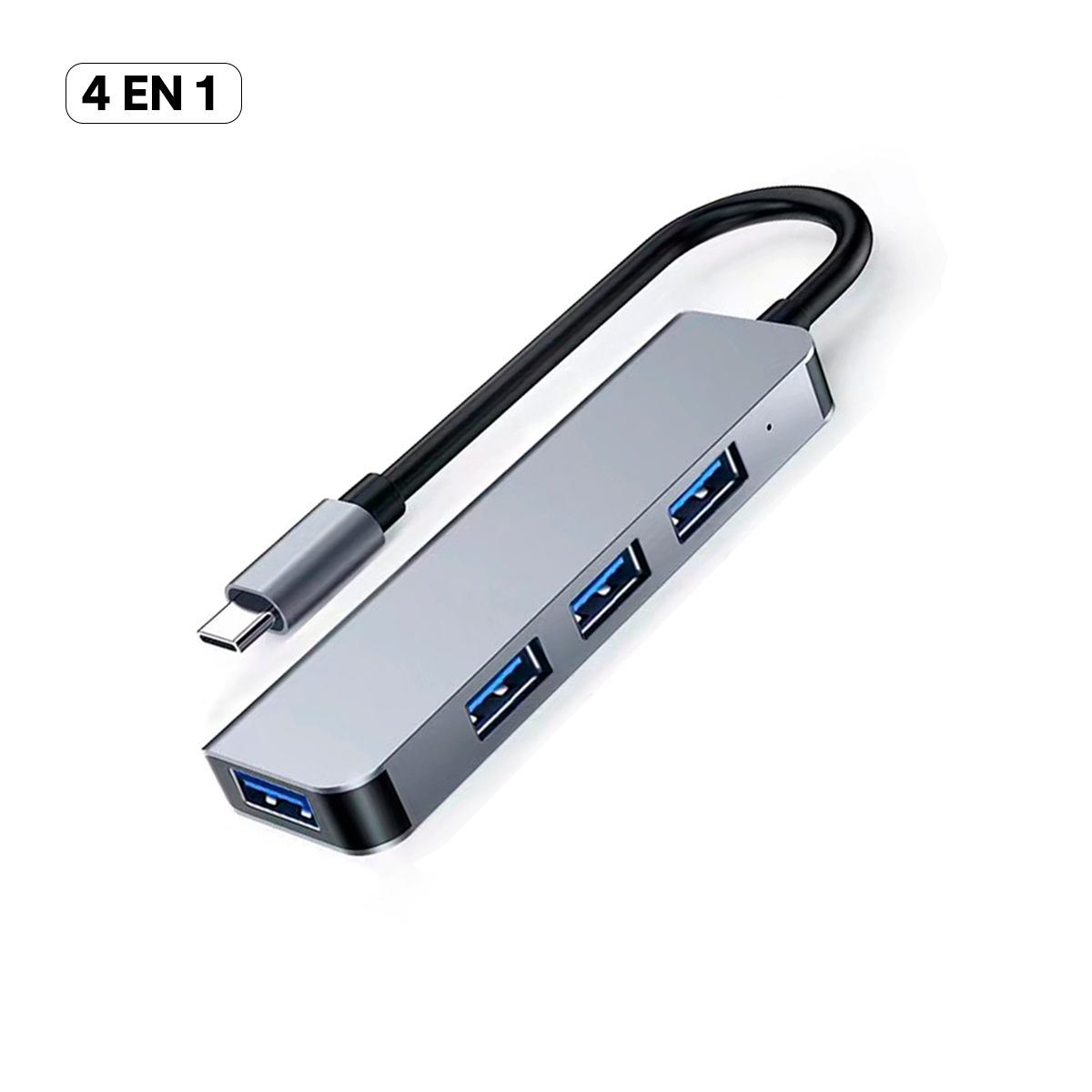 ADAPTADOR HUB TIPO C A 4 PUERTOS USB 3.0 Y 2.0 LAPTOP, CELULAR