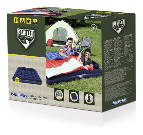 BESTWAY - COLCHON INFLABLE 2 PLAZAS PORTÁTIL CON 2 ALMOHADAS + INFLADOR - 4