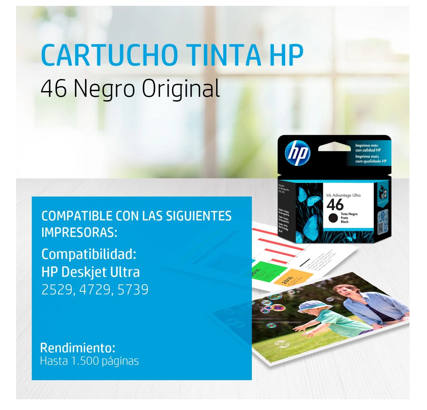 TINTA HP 46 (CZ637AL) PARA 4729/ 2529 RINDE 1500 PGS-NEGRO