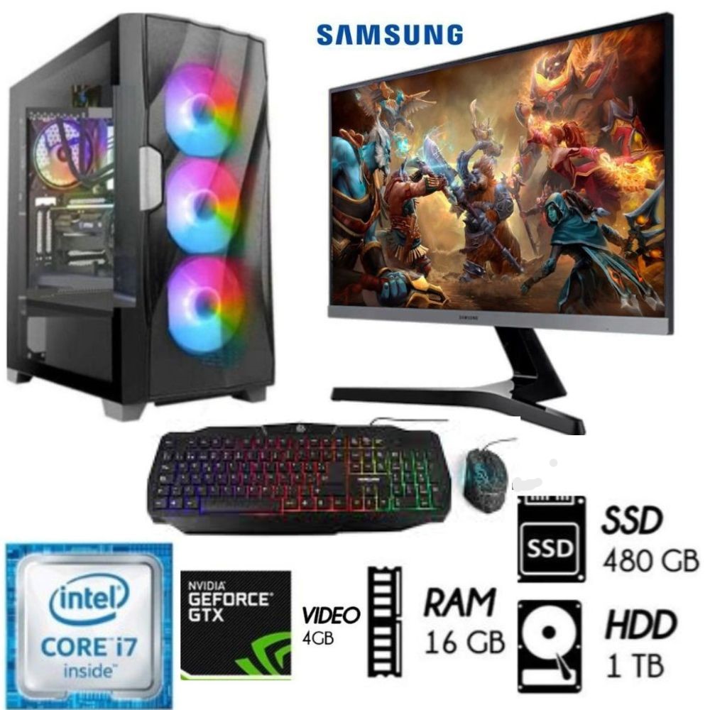 COMPUTADORA PC GAMER CORE I7 3.4 GHZ RAM16GB DISCO 1TB+SSD 480GB VIDEO GTX 1650 4GB MONITOR 24 SAMSUNG