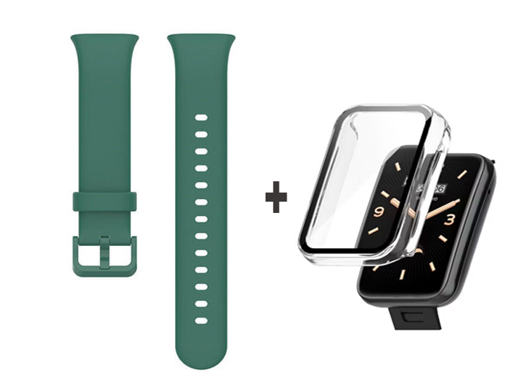 CORREA DE SILICONA PARA XIAOMI MI BAND 7 PRO VERDE MILITAR + BUMPER CON VIDRIO CLEAR