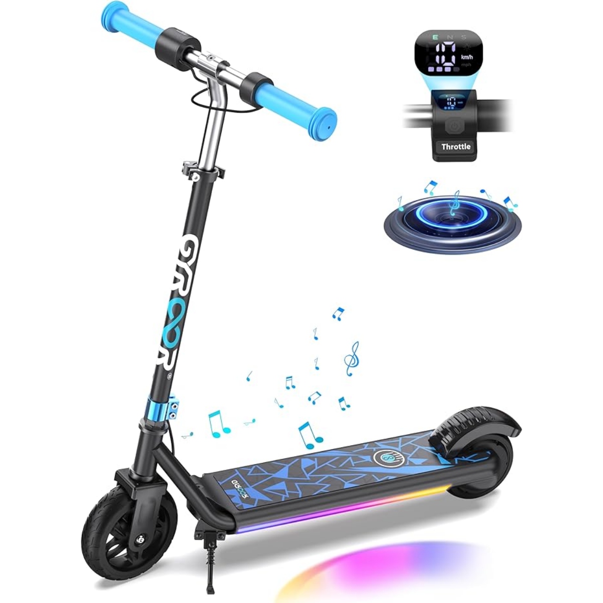 GYROOR H30 Max Kids Electric Scooter With Bluetooth Beats (Blue)