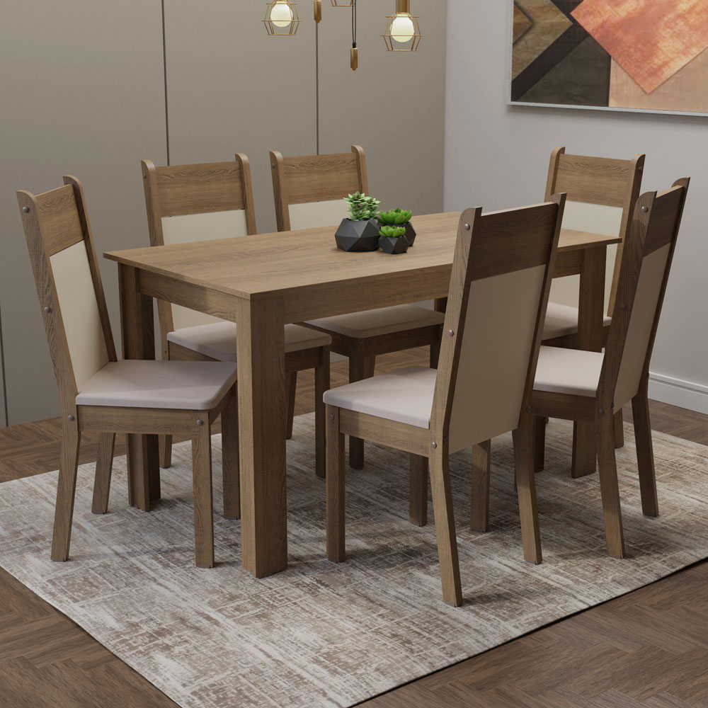 CONJUNTO COMEDOR MADESA MADELIN MESA TAPA DE MADERA CON 6 SILLAS