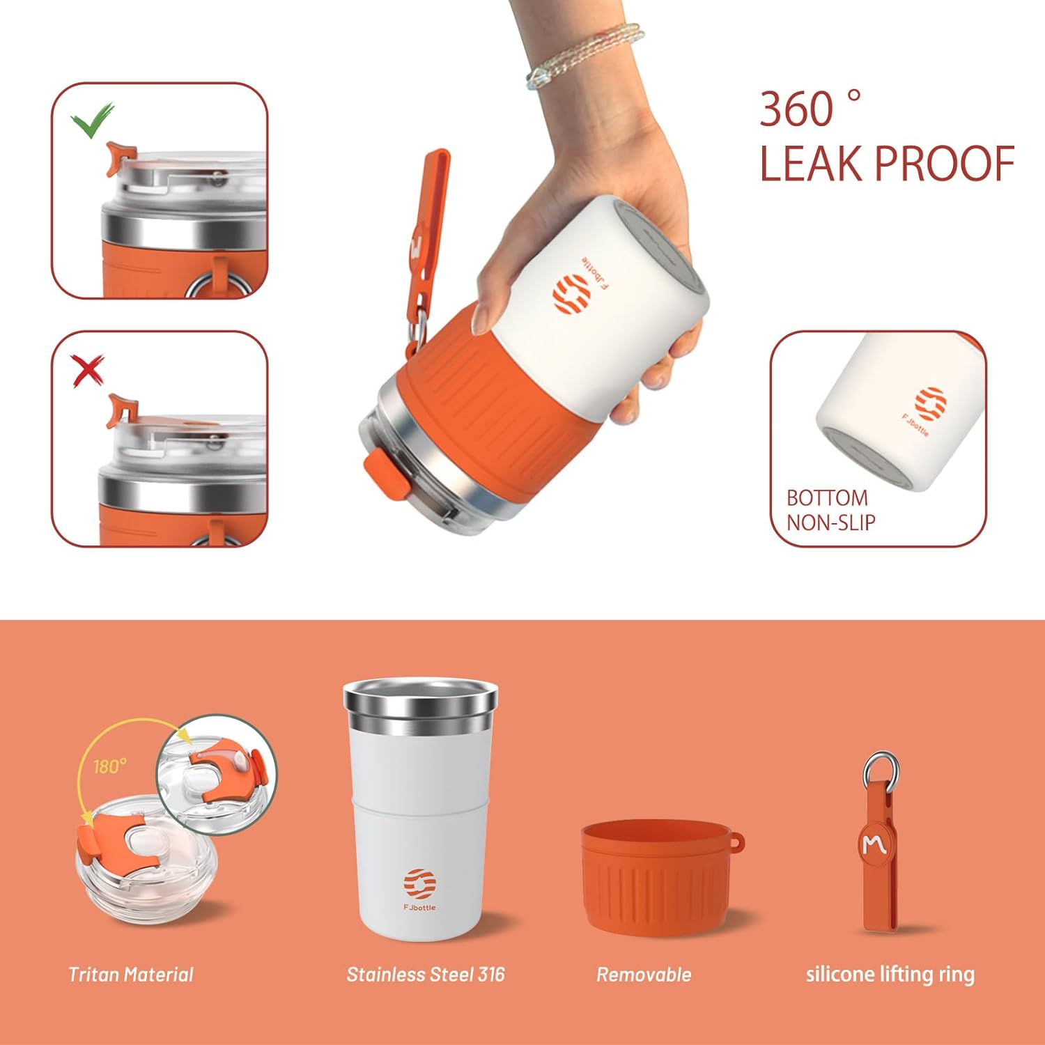 FJBOTTLE - TAZA TÉRMICA DE CAFÉ CON AISLAMIENTO DE ACERO INOXIDABLE 400ML