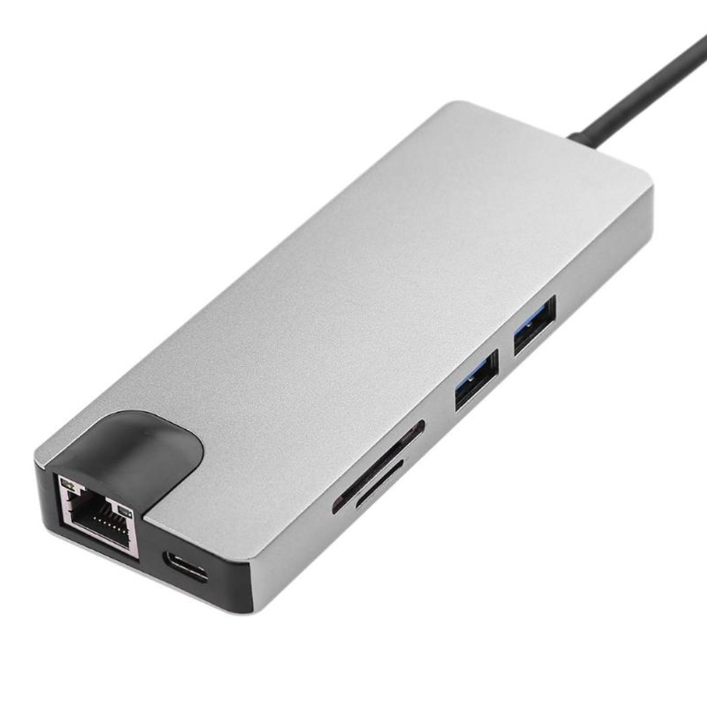 CONVERTIDOR SANTOFA ELECTRONICS TIPO C A HMDI 4K USB 3.0, LAN TIPO C VGA Y LECTOR DE TARJETAS 8 EN 1