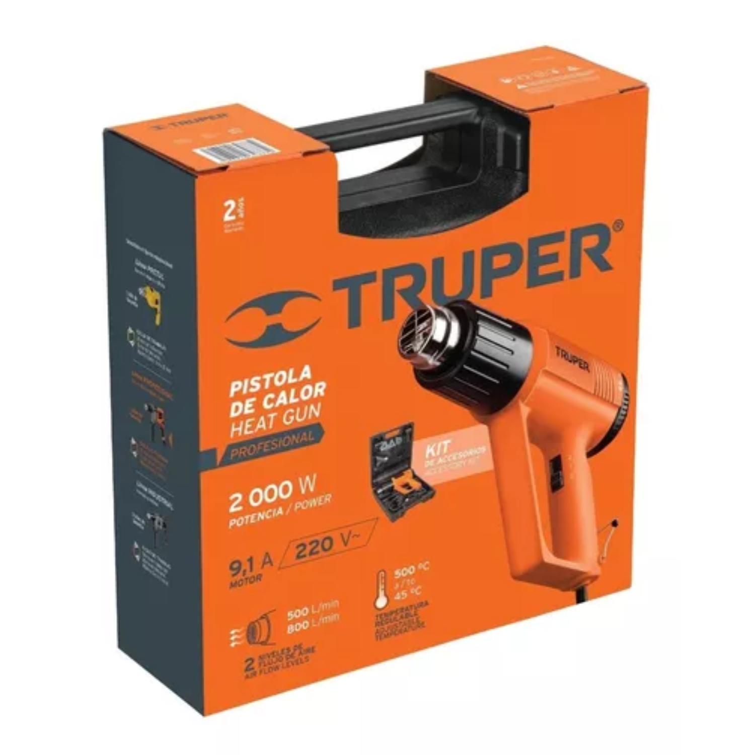 PISTOLA DE CALOR TRUPER AIRE CALIENTE DE ALTA CALIDAD 2000W CON 9 PIEZAS DE ACCESORIOS