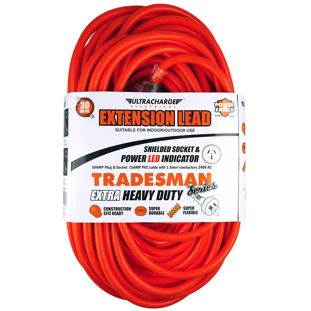 Ultracharge 30m Extension Lead 10A Extra Heavy Duty (Red)