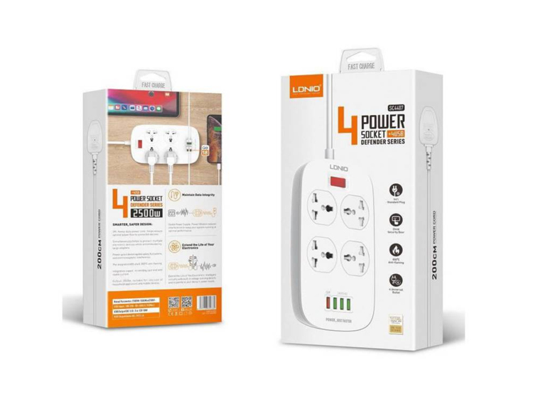 EXTENSIÓN TOMA CORRIENTE LDNIO SC4407 4 POWER SOCKET + 4 USB - BLANCO