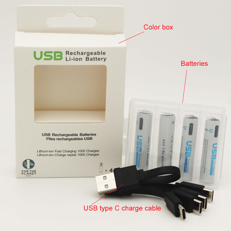 BELICELL - PACK DE 4 BATERÍAS RECARGABLES DE LITIO AAA USB 900MWH 1.5V