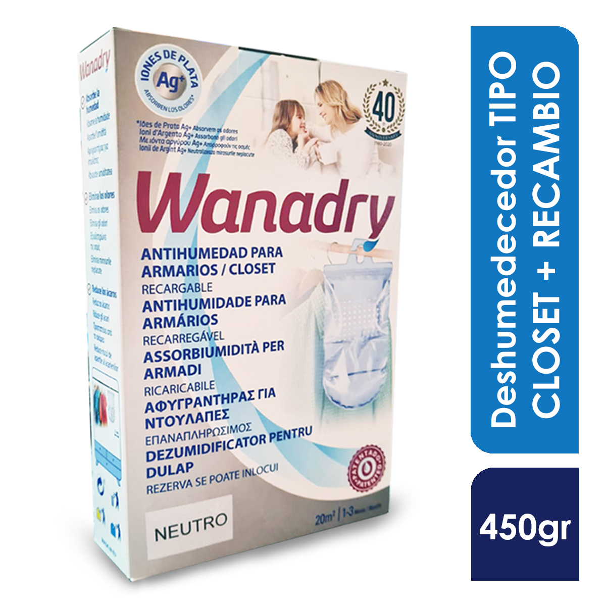 DESHUMEDECEDOR PARA CLOSET WANADRY + 01 REPUESTO DE 450GR