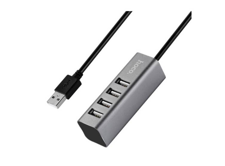 CONVERTIDOR HUB USB 2.0 ALUMINIO 4 PUERTOS HOCO HB1 GRIS