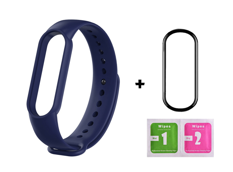 CORREA SILICONA + MICA DE VIDRIO 9H PARA XIAOMI MI BAND 5 - AZUL