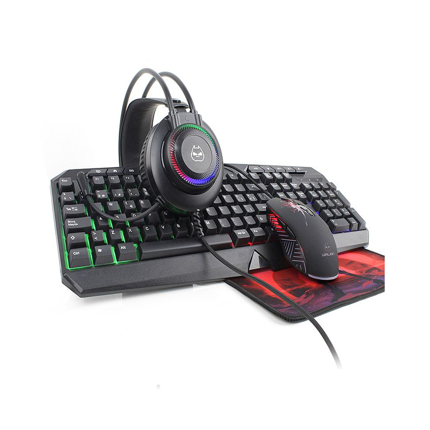 KIT GAMER HALION HA-875C MACK 4 EN 1 TECLADO CON LUCES MOUSE 7COLORES