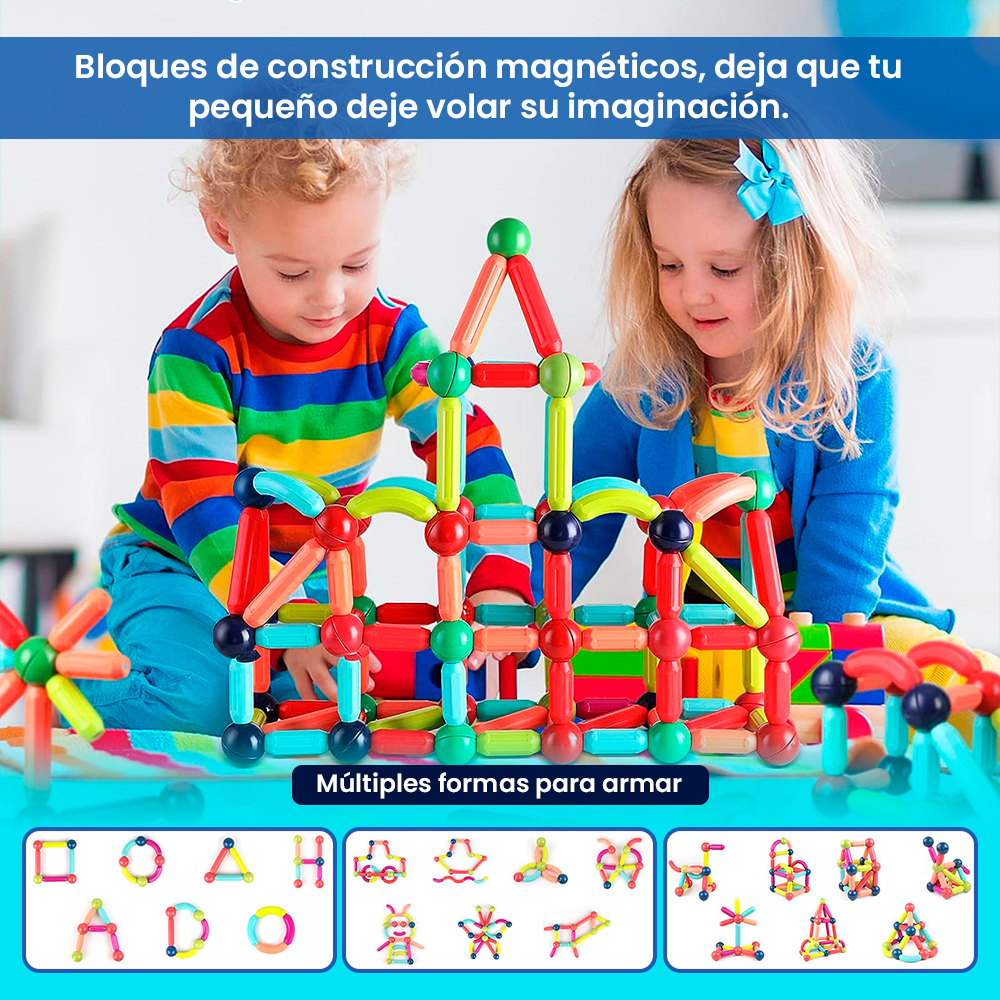 JUEGO DIDÁCTICO EDUCATIVO BLOQUES CONSTRUCCIÓN MAGNÉTICO 3 AÑOS 64 PZS