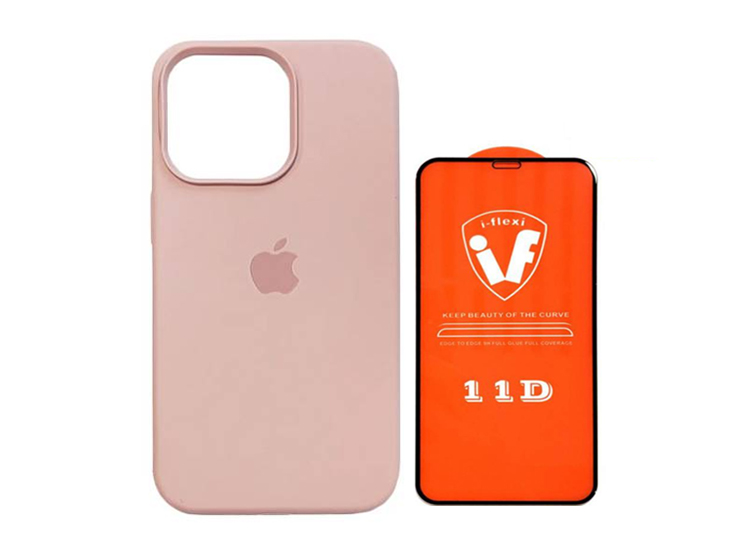 FUNDA SILICONE CASE PARA IPHONE 15 PLUS NUDE + MICA DE VIDRIO 11D COMPLETO