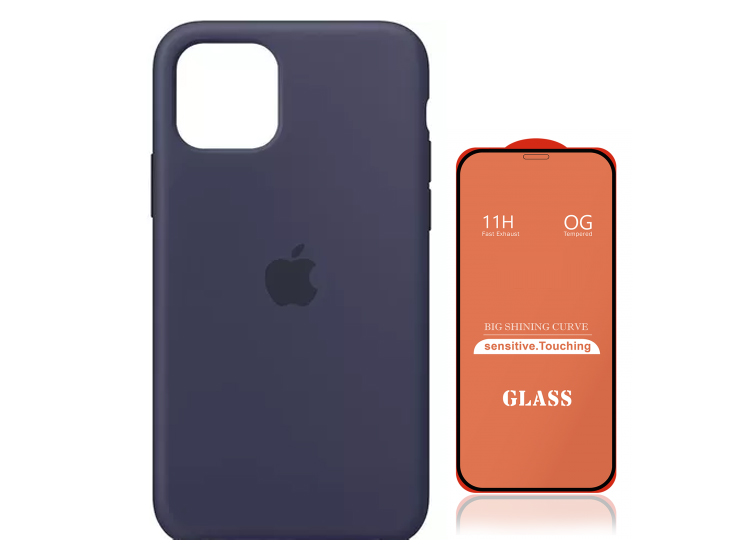 FUNDA SILICONE CASE PARA IPHONE 15 AZUL + MICA DE VIDRIO 11D COMPLETO