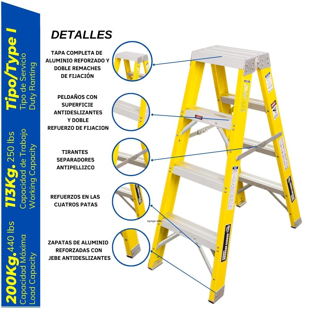 ESCALERA TIJERA FIBRA DE VIDRIO PROFESIONAL DOBLE ASCENSO 5 PASOS - BRONCO AMERICAN LADDER