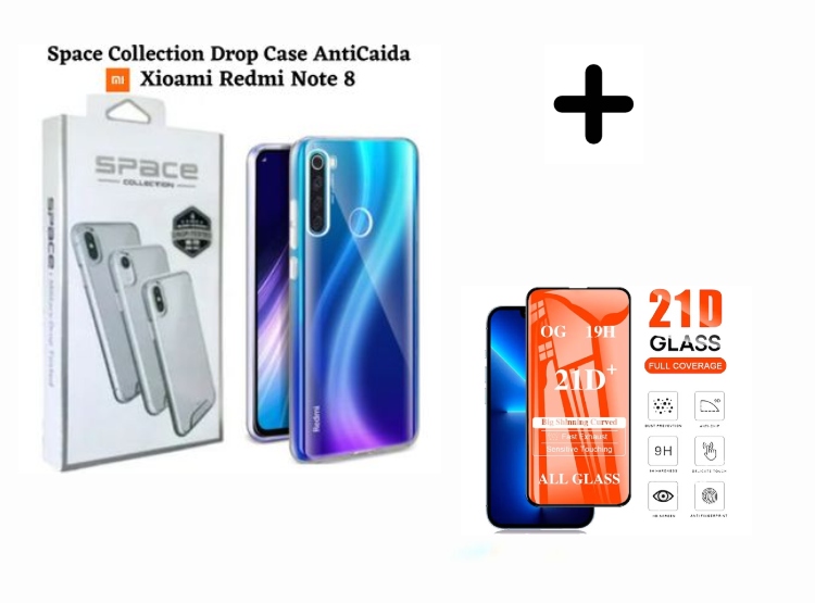 CASE SPACE TRANSPARENTE PARA XIAOMI REDMI NOTE 8 + MICA DE VIDRIO