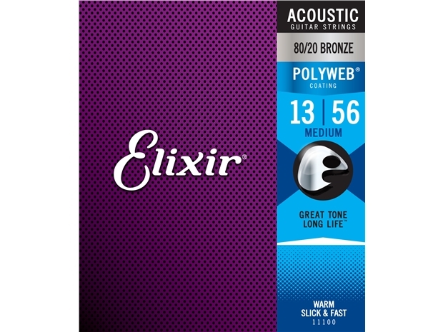 Elixir #11100 Acoustic Polyweb Guitar String 80/20 Bronze 13-56 Medium