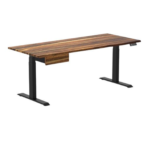 Desky Dual Hardwood Standing Desk With Drawer 200cm Black Ash Desktop and White Frame