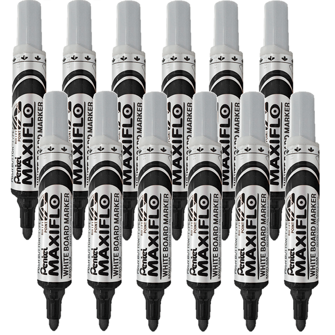 Pentel Maxiflo Whiteboard Marker Bullet Point Tip 2.1mm (Black) [Box 12]