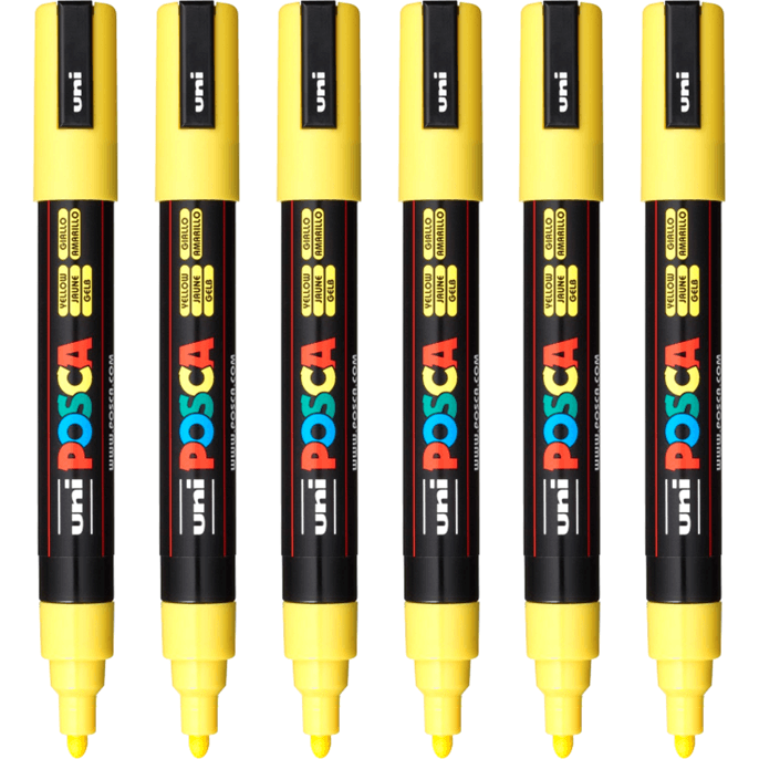 Uni Posca PC-5M Poster Marker Medium Bullet Tip 2.5mm (Bright Yellow) [6 Pack]