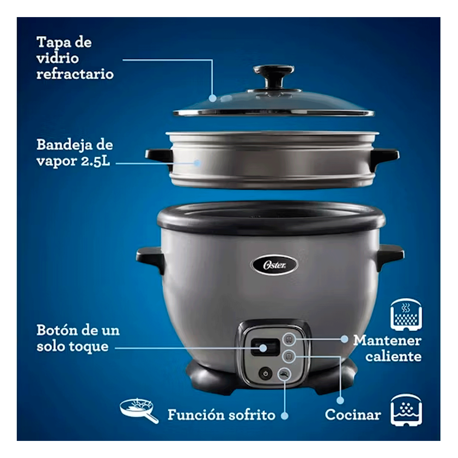 OLLA ARROCERA OSTER CON FUNCIÓN SOFRITO Y VAPORERA 1.8 LT. CKSTRC8029S