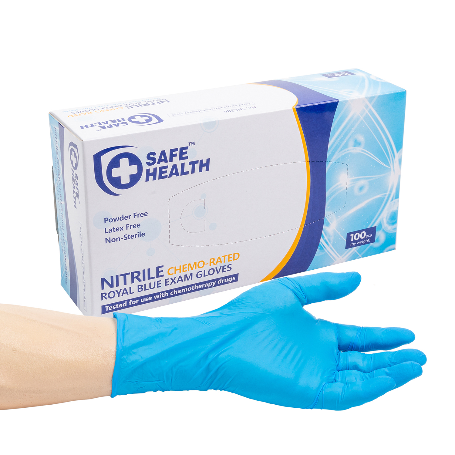 AmerCareRoyal Safe Health Chemo Rated Powder Free Nitrile Exam Gloves, 3 mil, Case of 1000