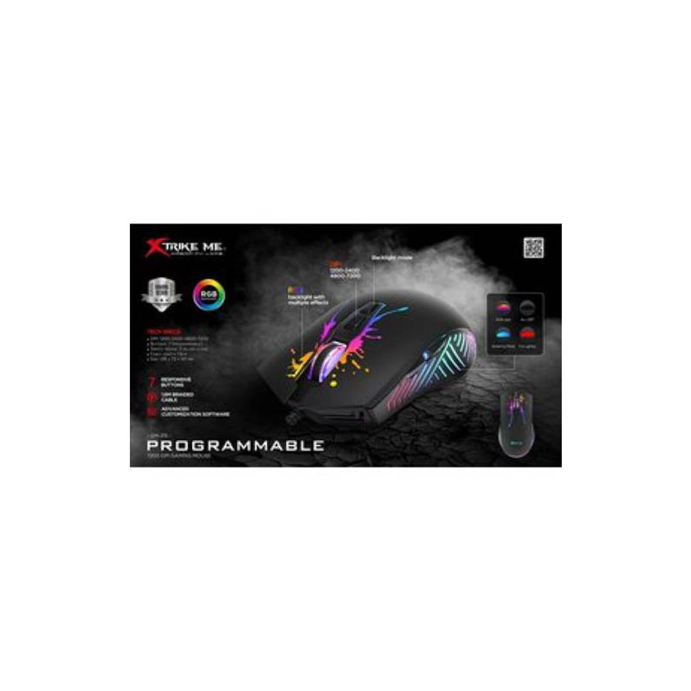 MOUSE GAMER XTRIKE ME GM-215 7200 DPI RGB 7 BOTONES