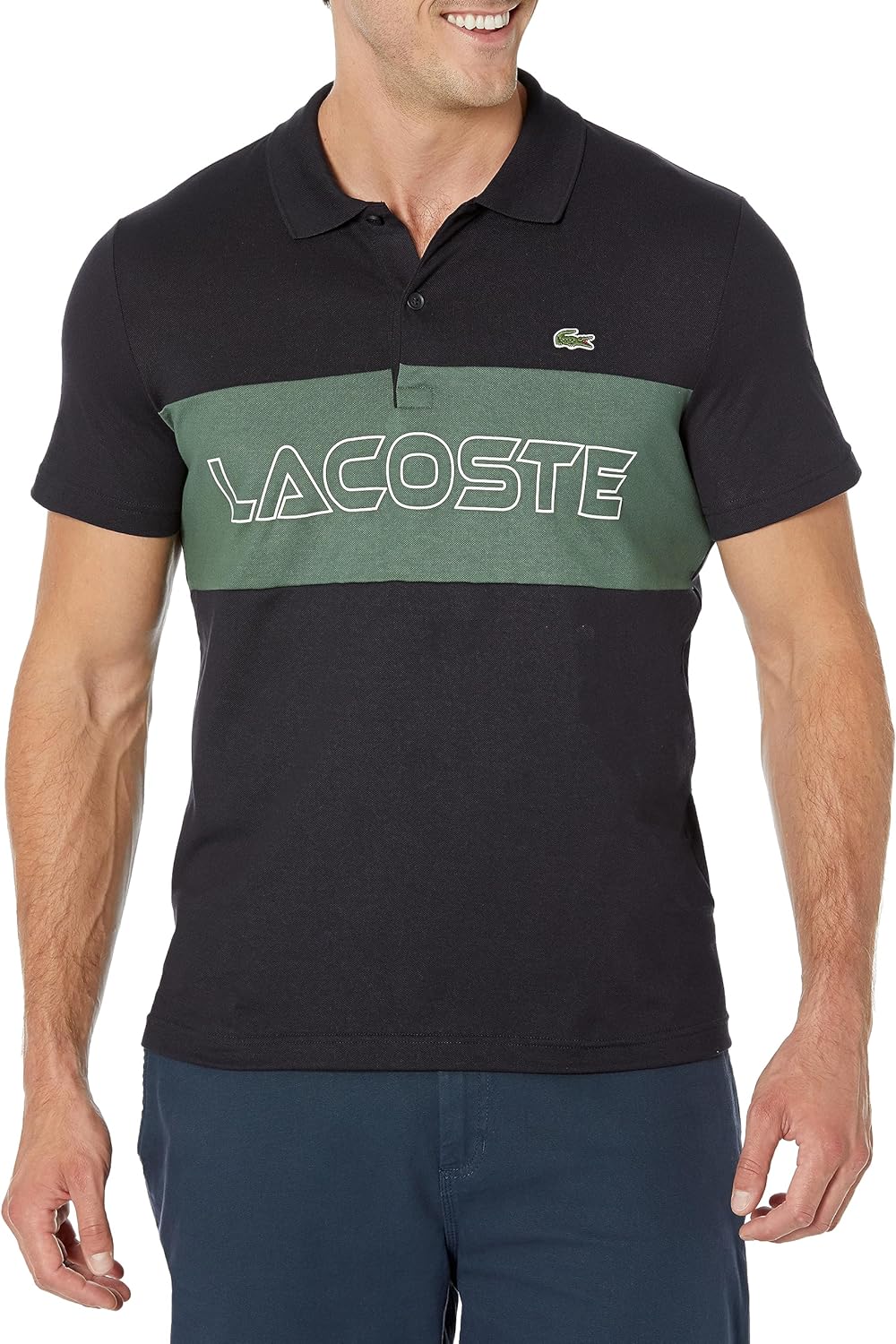 Lacoste Men&apos;s Short Sleeve Colorblocked Wording Polo Shirt
