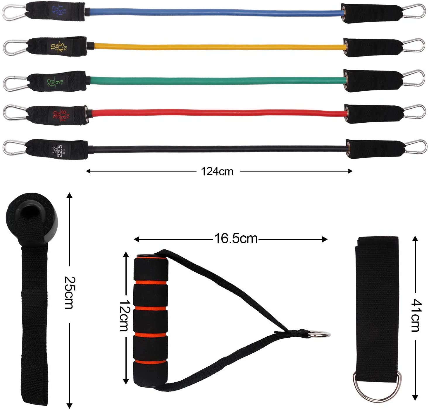 SET DE 5 LIGAS DE RESISTENCIA PROFESIONALES 100 LB BANDAS DE RESISTENCIA