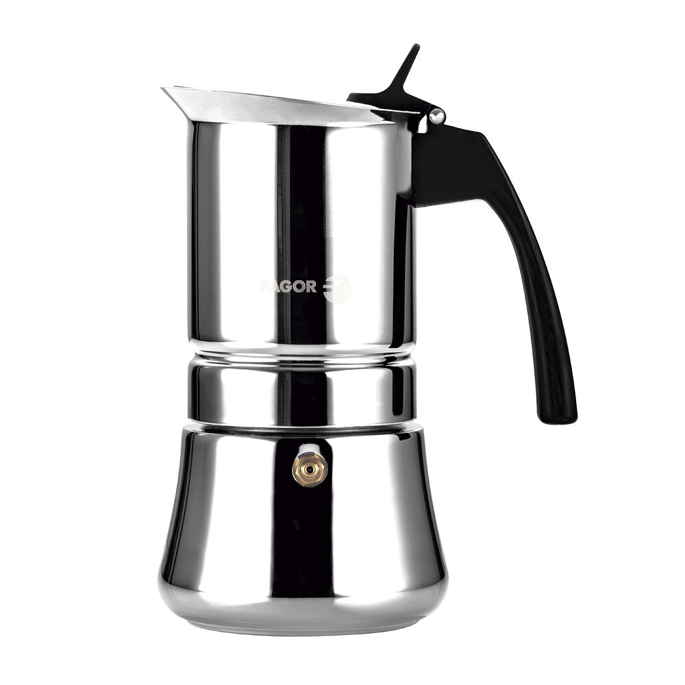 Fagor Etnica Stainless Steel 10 Cups Espresso Coffee Maker Moka Pot Silver