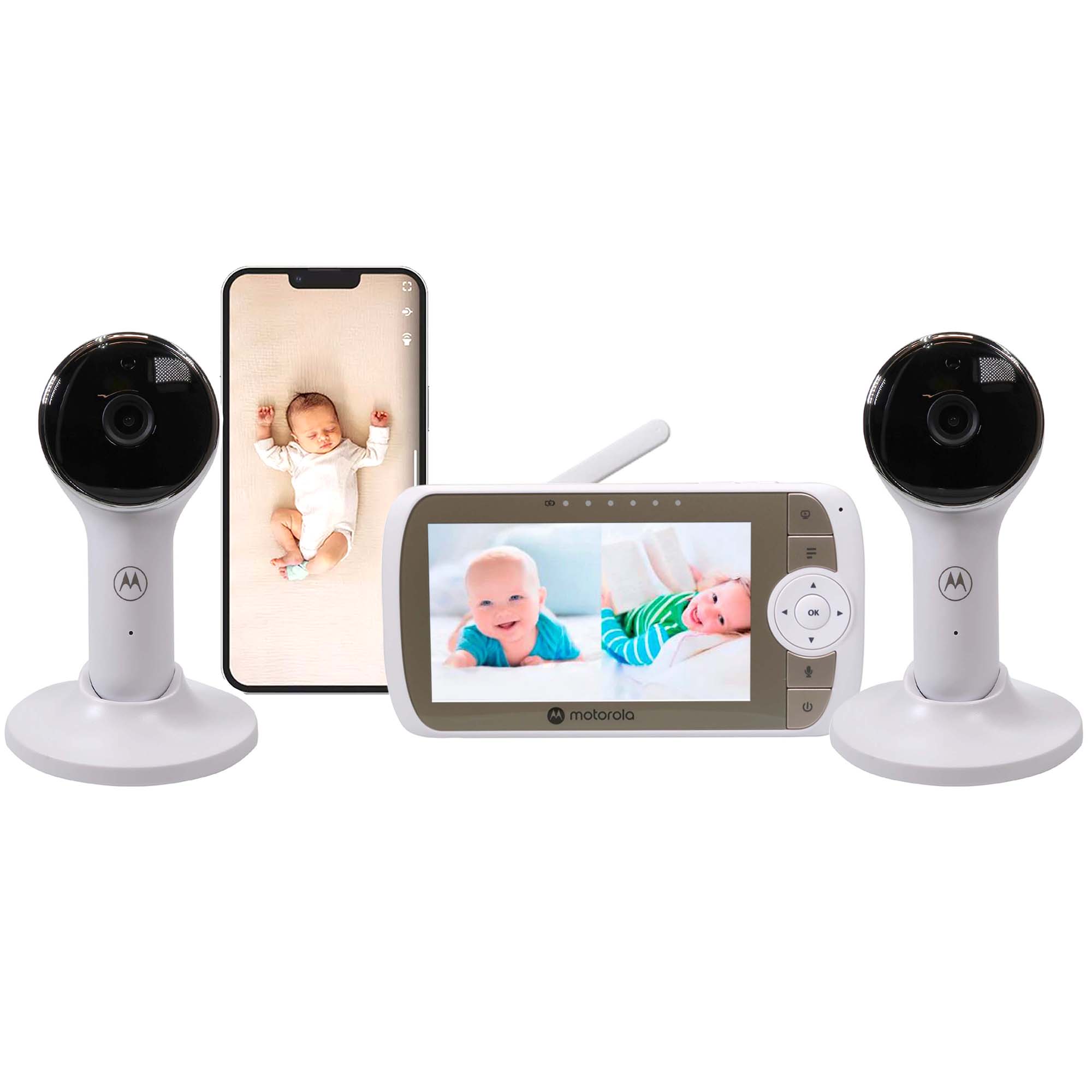 Motorola Full HD Wi-Fi Video Baby Monitor with 2 Cameras&comma; 5" Screen 1000ft Long Range Remote&comma; Connects to Smart Phone App - VM65-2 CONNECT