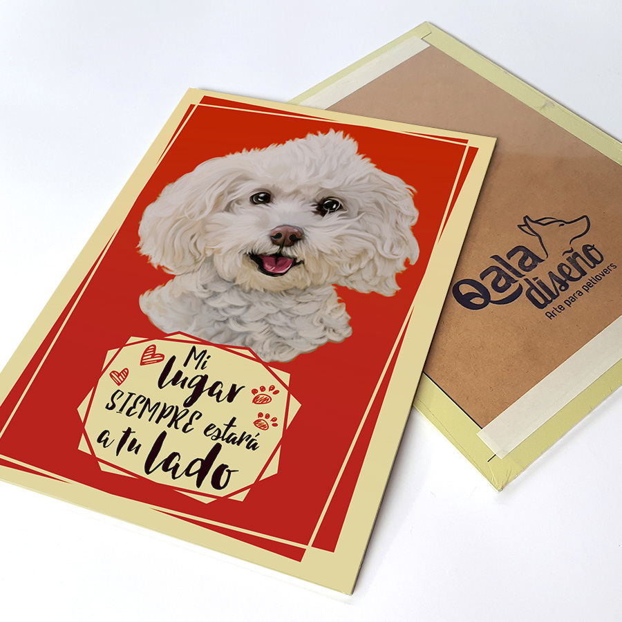 CUADRO DECORATIVO - QALA DISEÑO - PERRO BICHÓN FRISÉ - 30X22.5 CMS