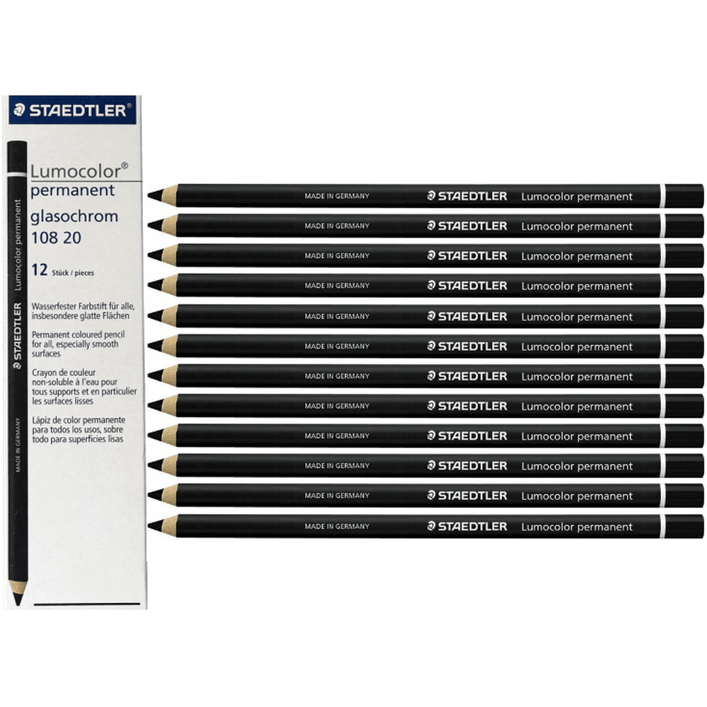 Staedtler 108 Lumocolor Permanent Glasochrom Pencils (Black) [Box 12]