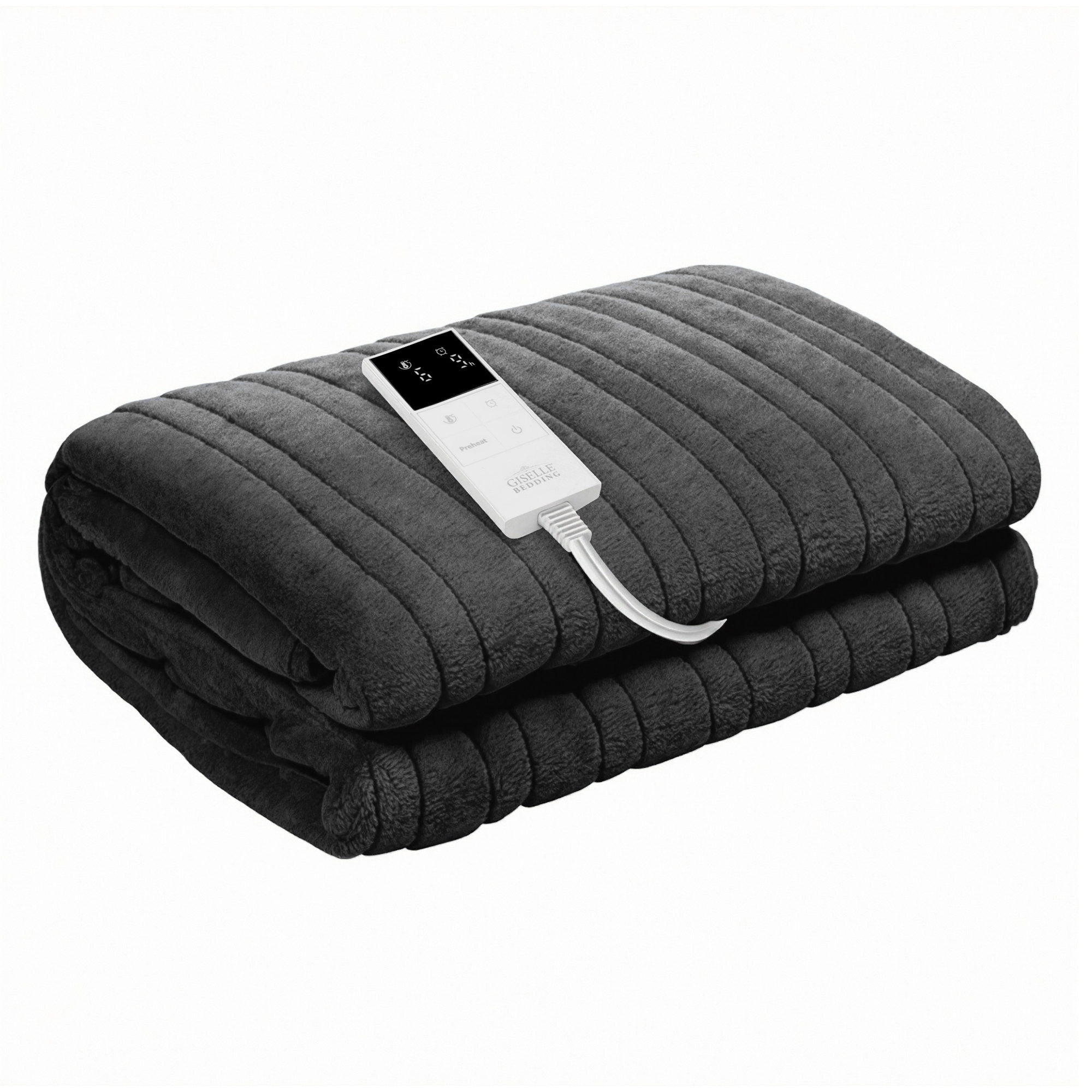 Giselle Electric Throw Rug Double Size 200x180cm Coral Fleece Heated Blanket (Grey)
