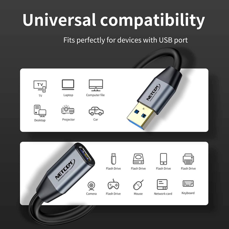 CABLE EXTENSIÓN USB 3.0 ACTIVO NETCOM MACHO A HEMBRA 10 METROS SANTOFA ELECTRONICS