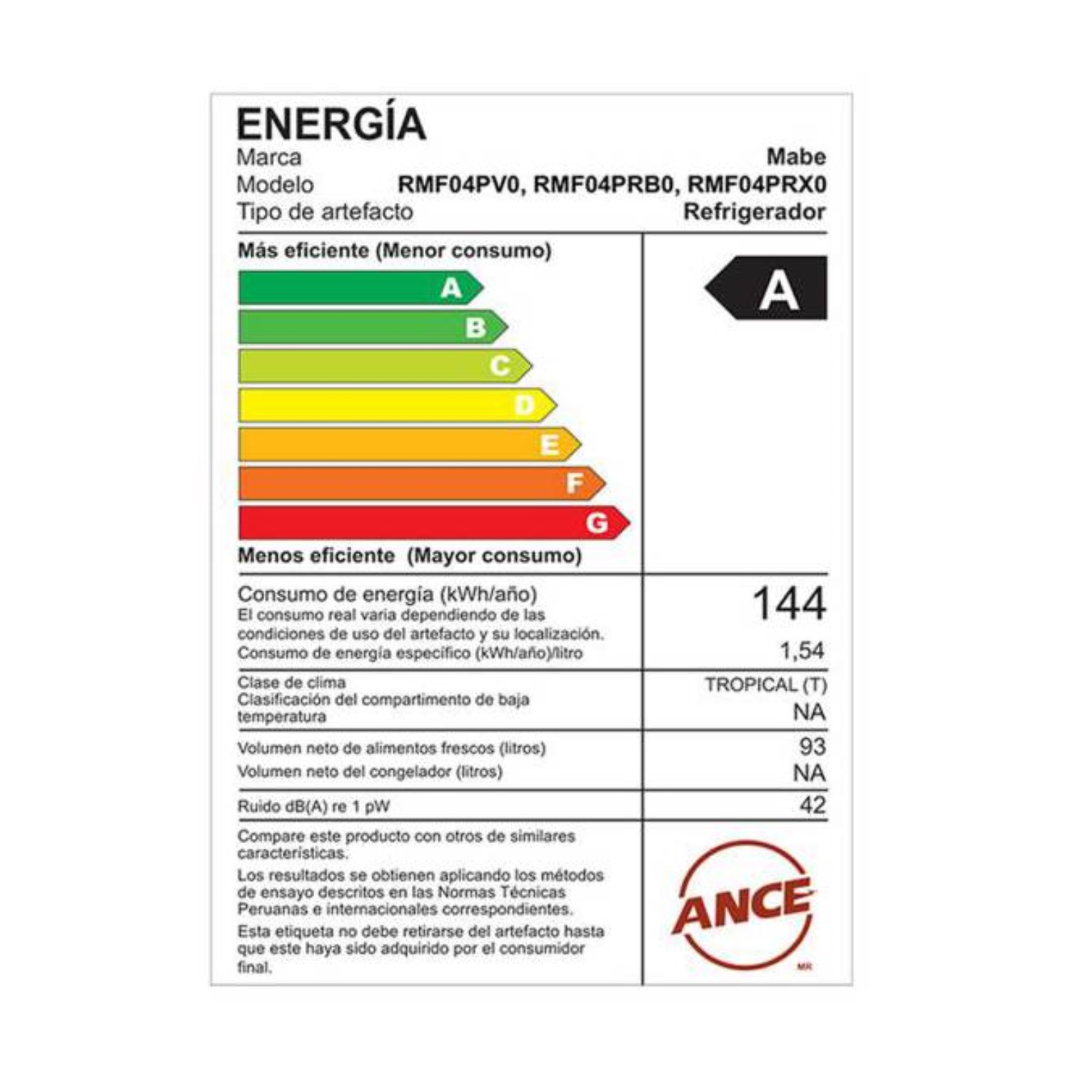 FRIGOBAR DE 93 L MABE RMF04PRB0 BLANCO