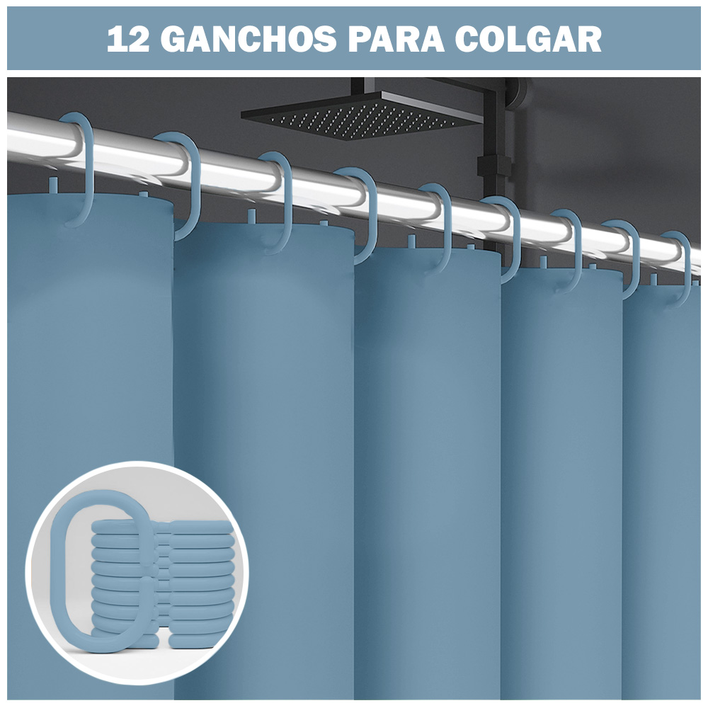 CORTINA DE BAÑO IMPERMEABLE PREMIUM CELESTE U88