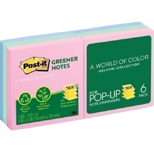 Post-It Greener Pop-Up Notes Pastel Helsinki 76x76mm [6 Pack]