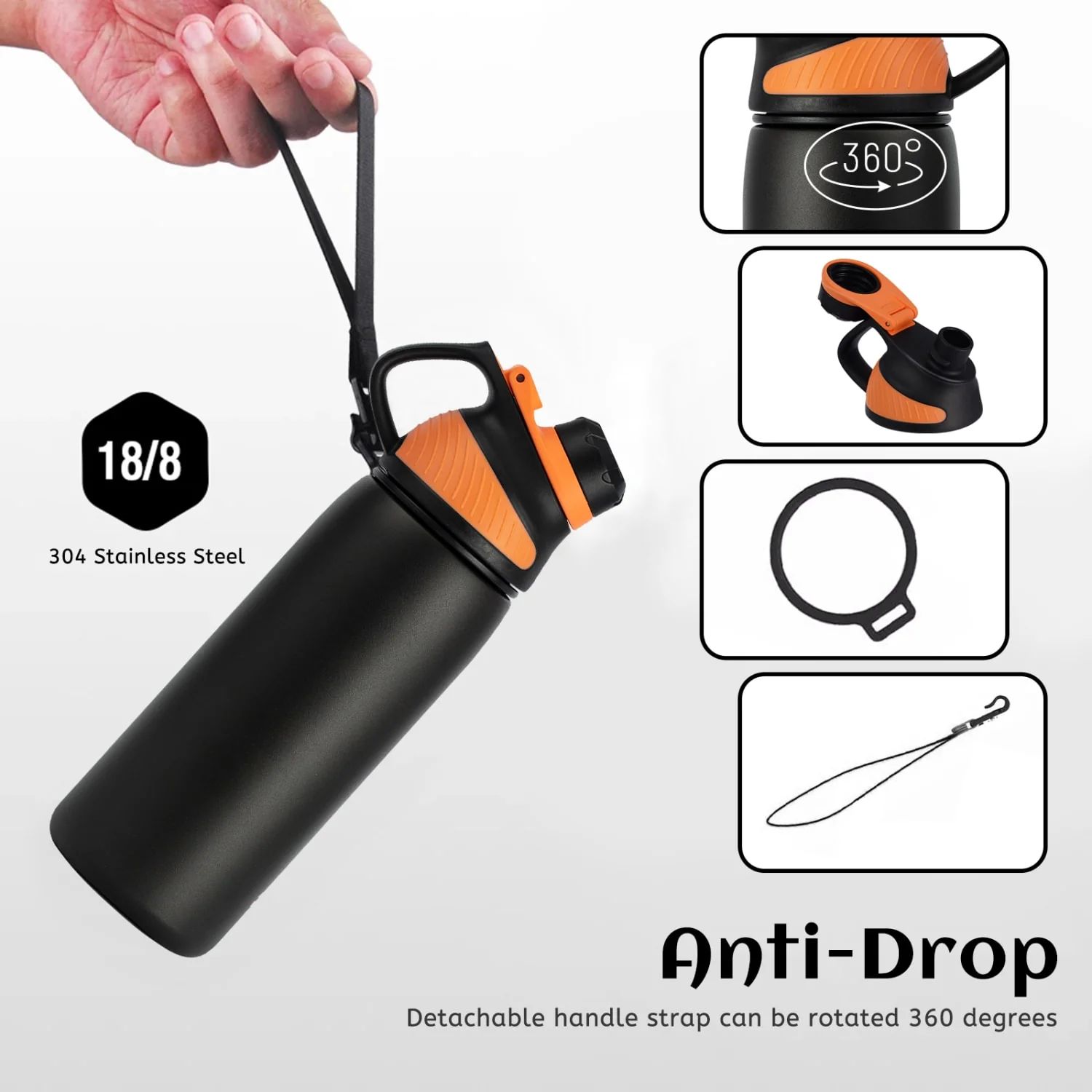 FJBOTTLE - BOTELLA DE AGUA DEPORTIVA CON AISLAMIENTO Y TAPA MAGNÉTICA 800ML