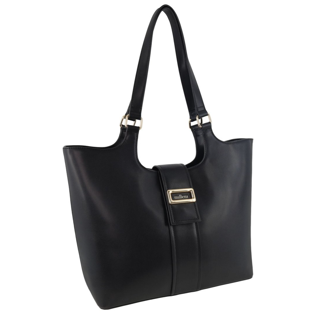 Milleni Women's Handbag Vegan Leather Fashion Chic Caryall Tote Bag (Black)