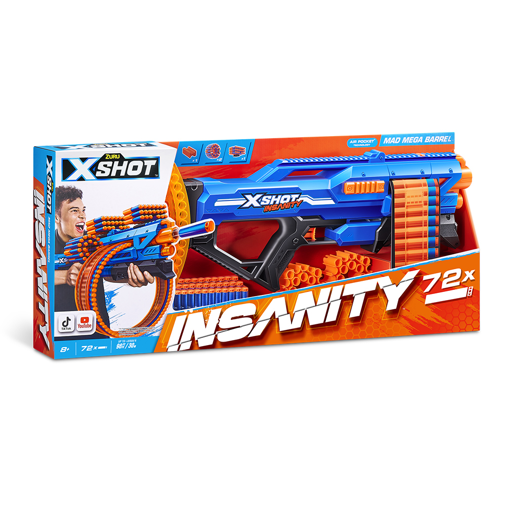 ZURU Zuru XShot Insanity Mega Barrel Blaster Toy Gun w/ 72 Darts Kids