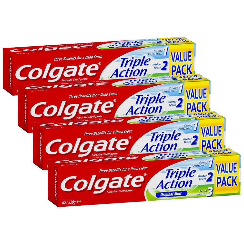 COLGATE 4x Colgate 220g Fluoride Oral Toothpaste Triple Action Original Mint Value Pack KG