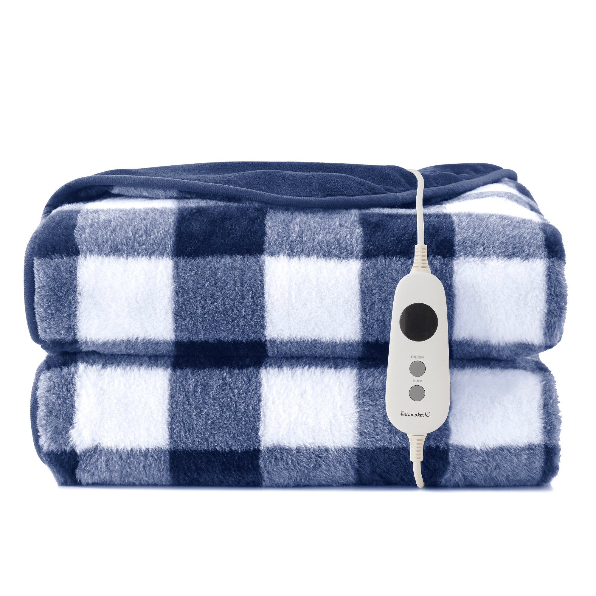 Dreamaker Gingham Plush Heated Throw - Midnight Blue