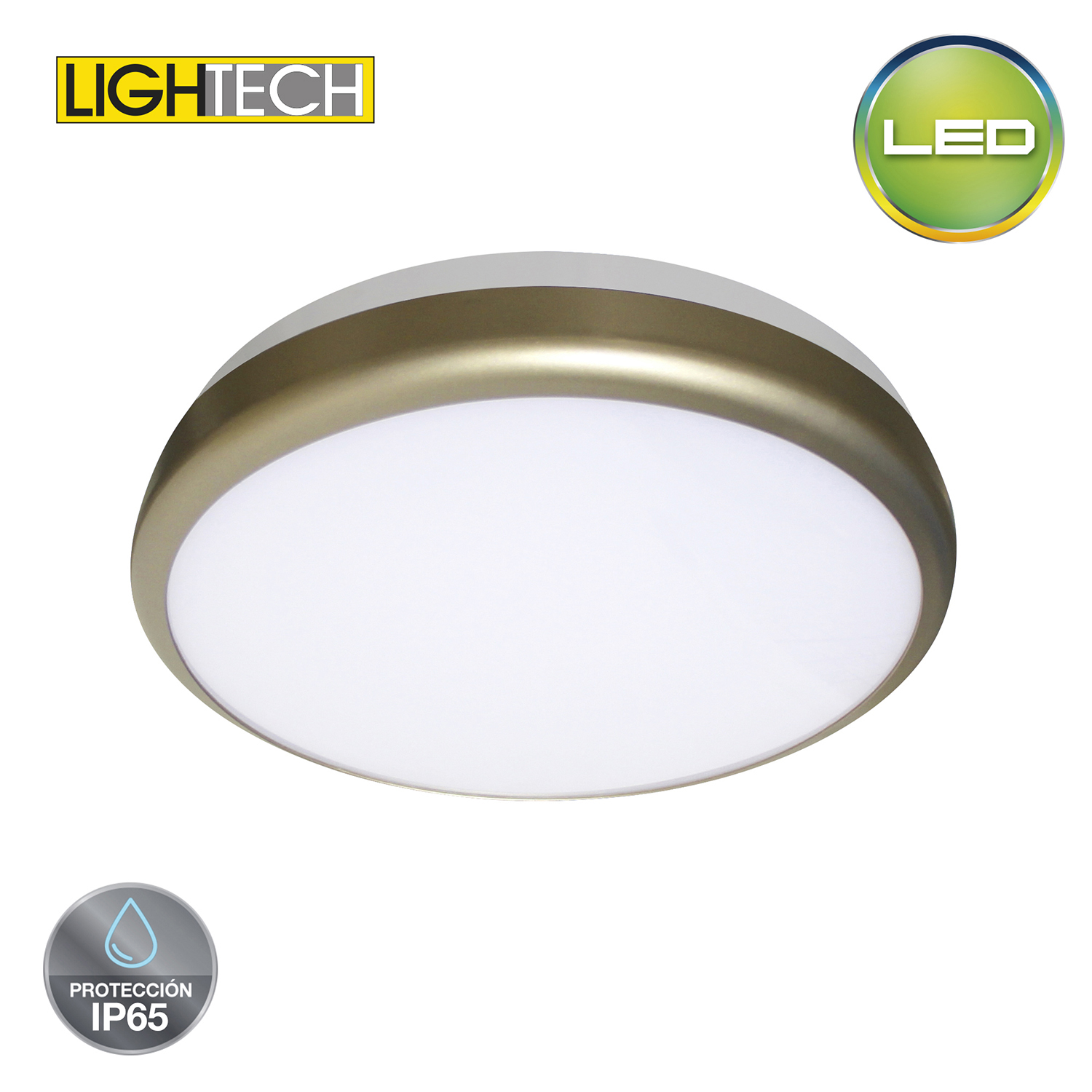 PLAFON HERMÉTICO  LIGHTECH IP65 30W LED D30CM LUZ FRÍA BORDE CHAMPAGNE USO EXT/INT